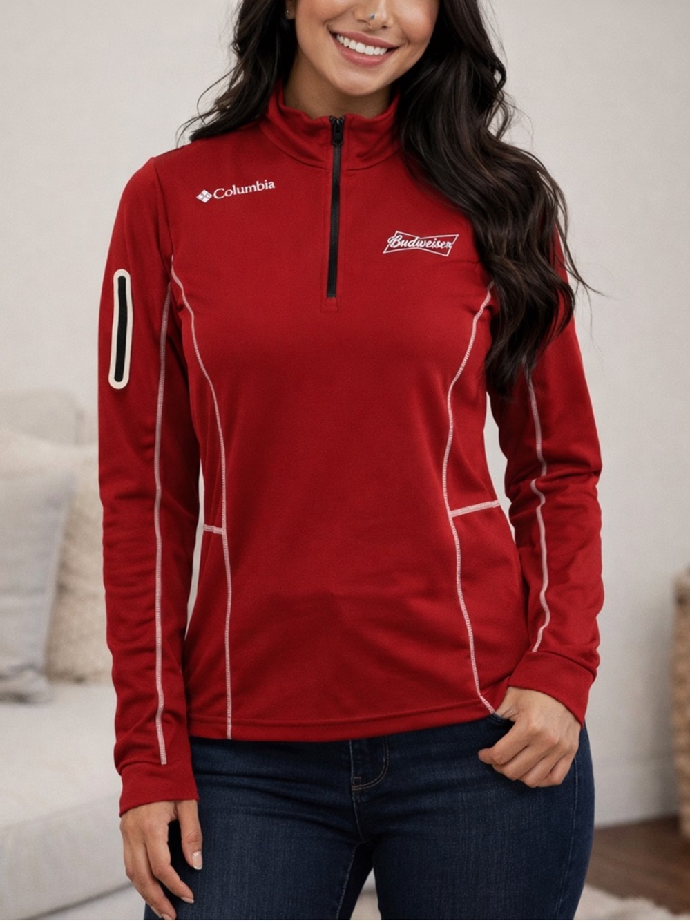 Columbia Budweiser Women's Red Quarter-Zip Performance Pullover